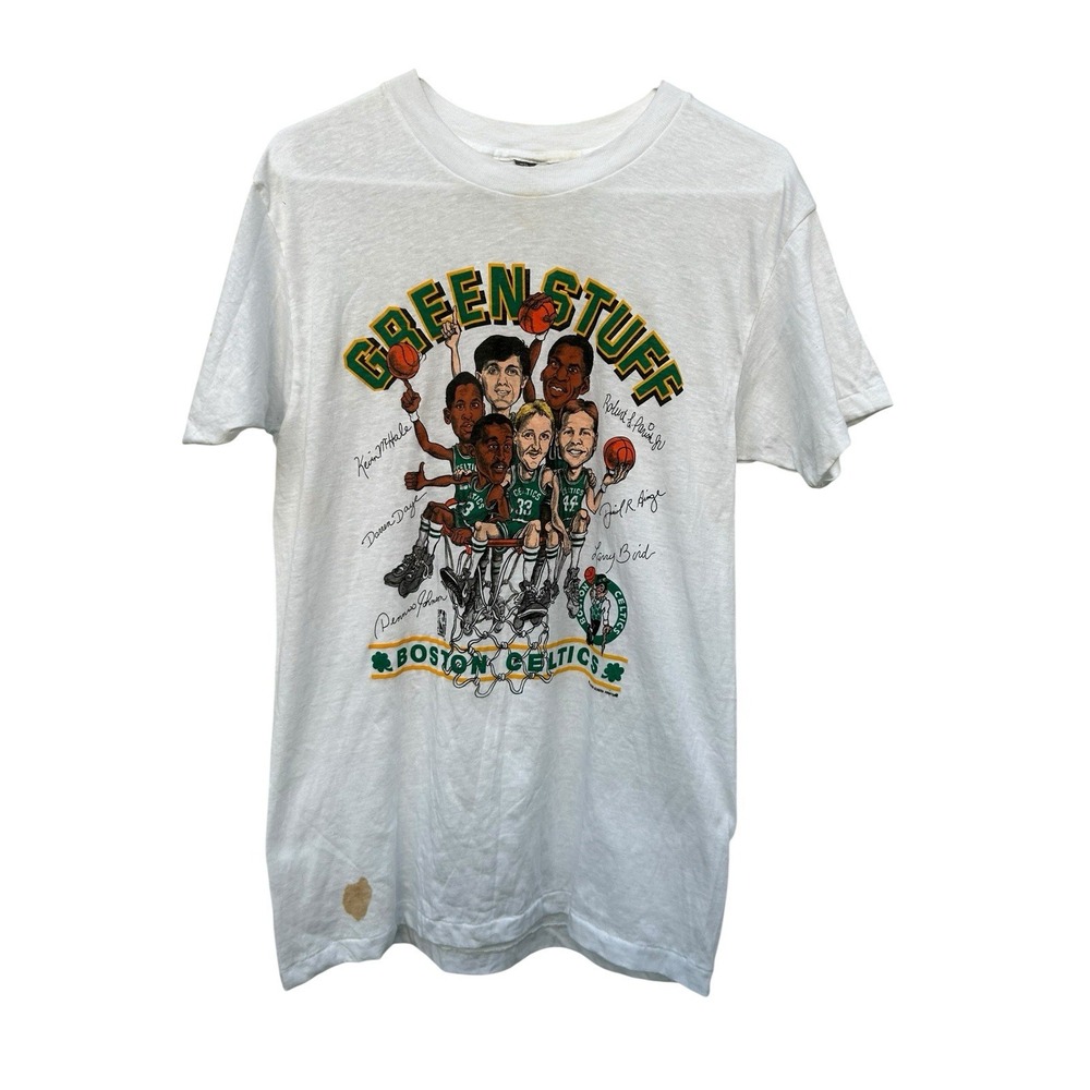 Vintage 80s NBA Boston Celtics Green Stuff Champions Single Stitch Large FLAW